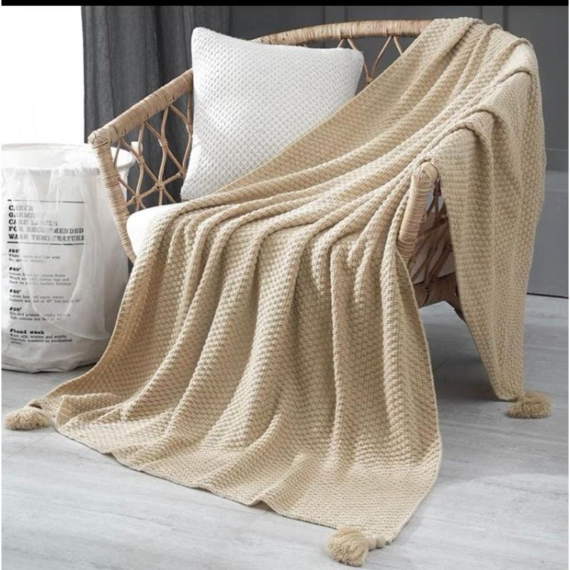 GENERICO - ELEGANTES MANTAS DE CHENILL DECORATIVAS PARA SOFA CON POMPONES