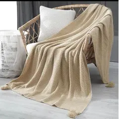GENERICO - ELEGANTES MANTAS DE CHENILL DECORATIVAS PARA SOFA CON POMPONES