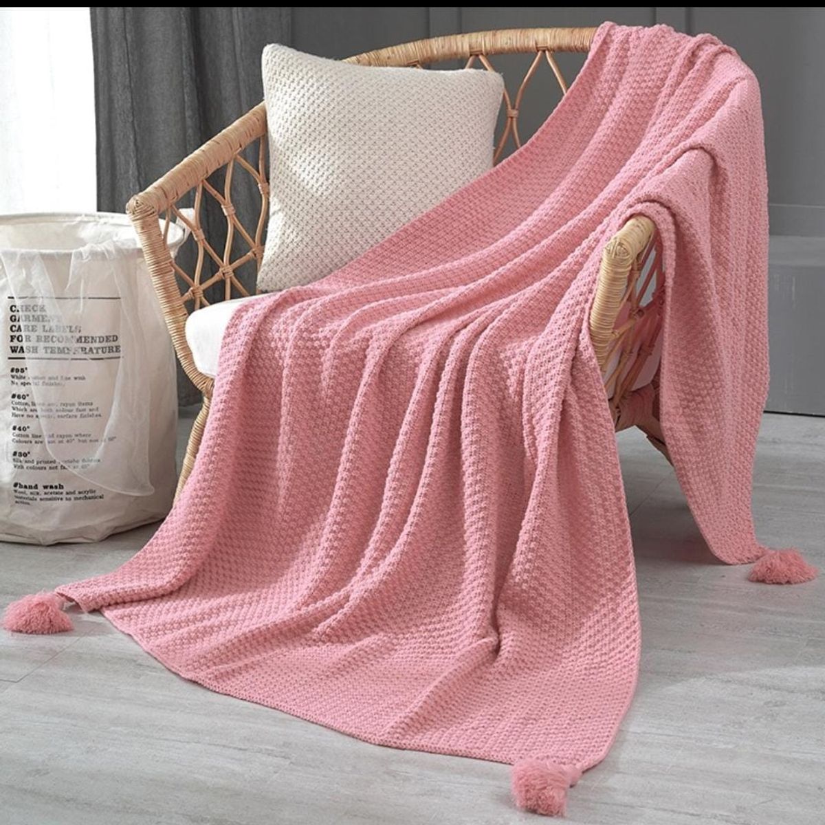 GENERICO - ELEGANTES MANTAS DE CHENILL DECORATIVAS PARA SOFA CON POMPONES