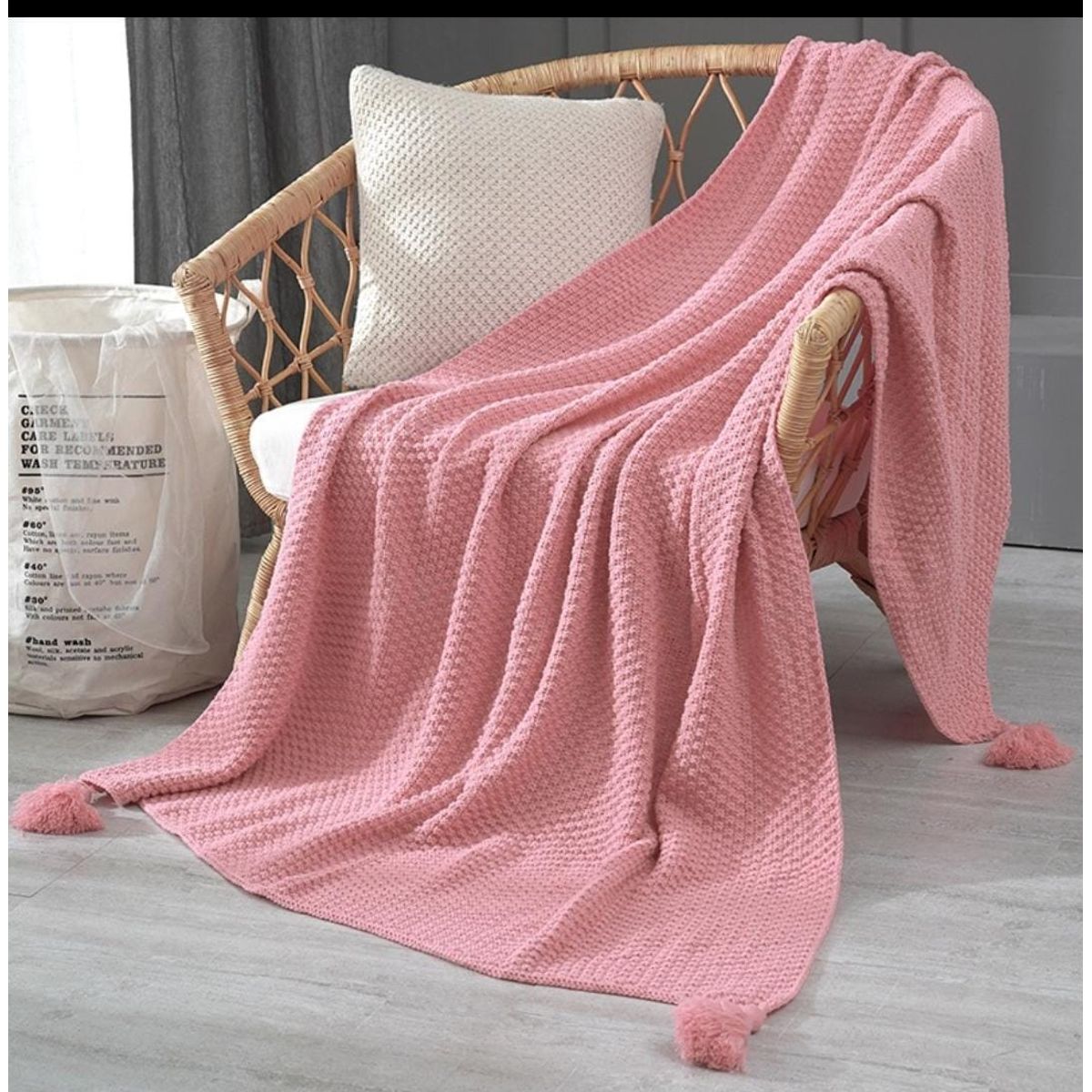 GENERICO - ELEGANTES MANTAS DE CHENILL DECORATIVAS PARA SOFA CON POMPONES