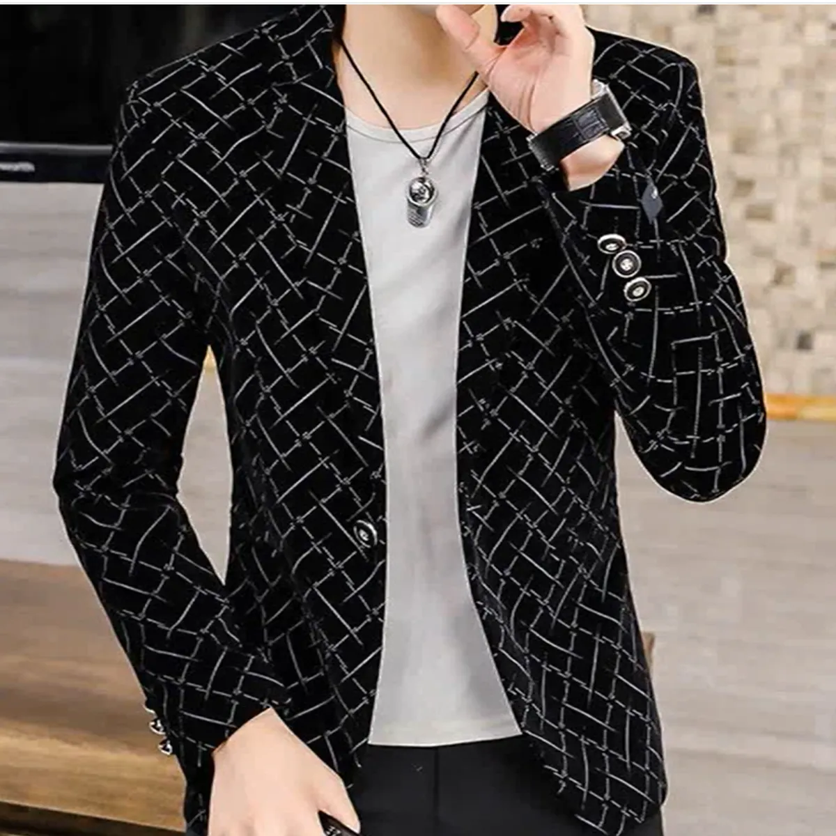 XPRESS RECHARGE - Blazer negro de un solo boton de alta calidad