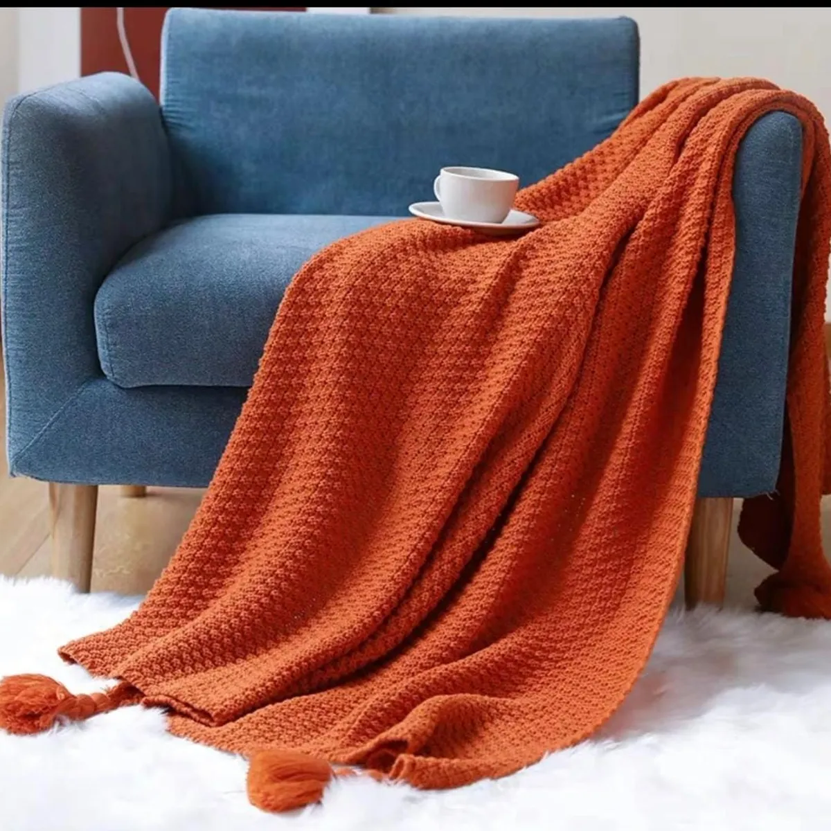 GENERICO - ELEGANTES MANTAS DE CHENILL DECORATIVAS PARA SOFA CON POMPONES