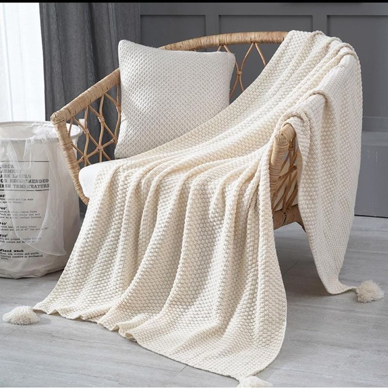 GENERICO - ELEGANTES MANTAS DE CHENILL DECORATIVAS PARA SOFA CON POMPONES