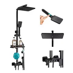 DETODOYMAS - Kit De Ducha Columna Negra Con 4 Botones Multifuncional - Negro