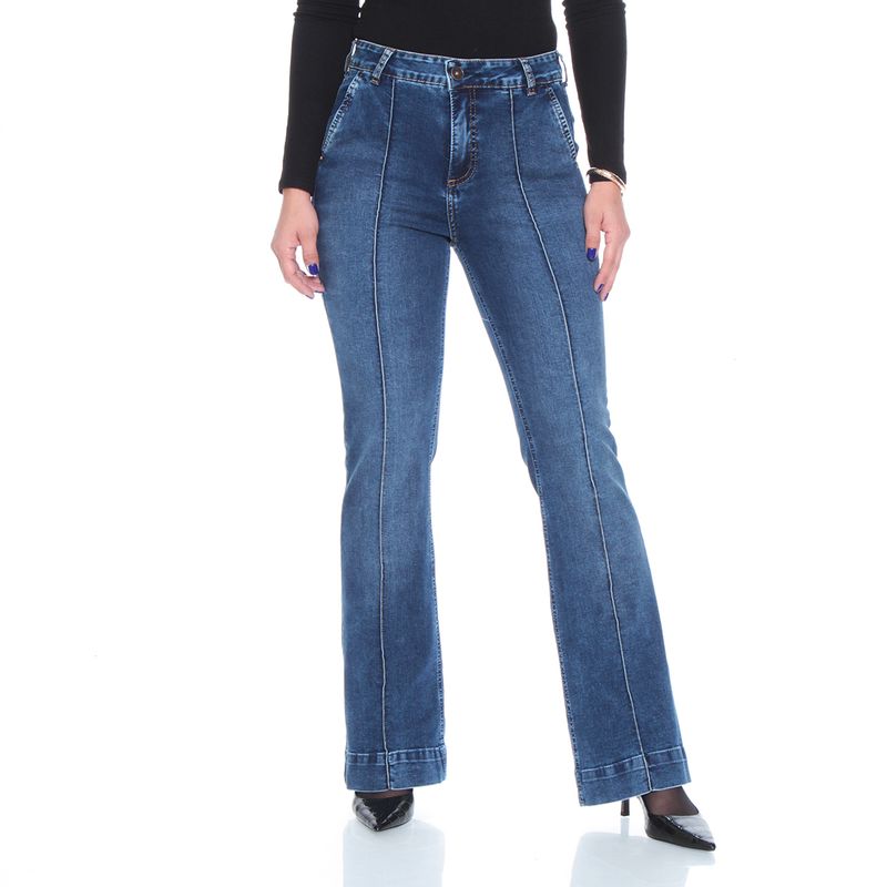 WADOS - JEANS FLARE TIRO ALTO CON ALFORZA PRETINA UN BOTON BOLSILLO ARGENTINO