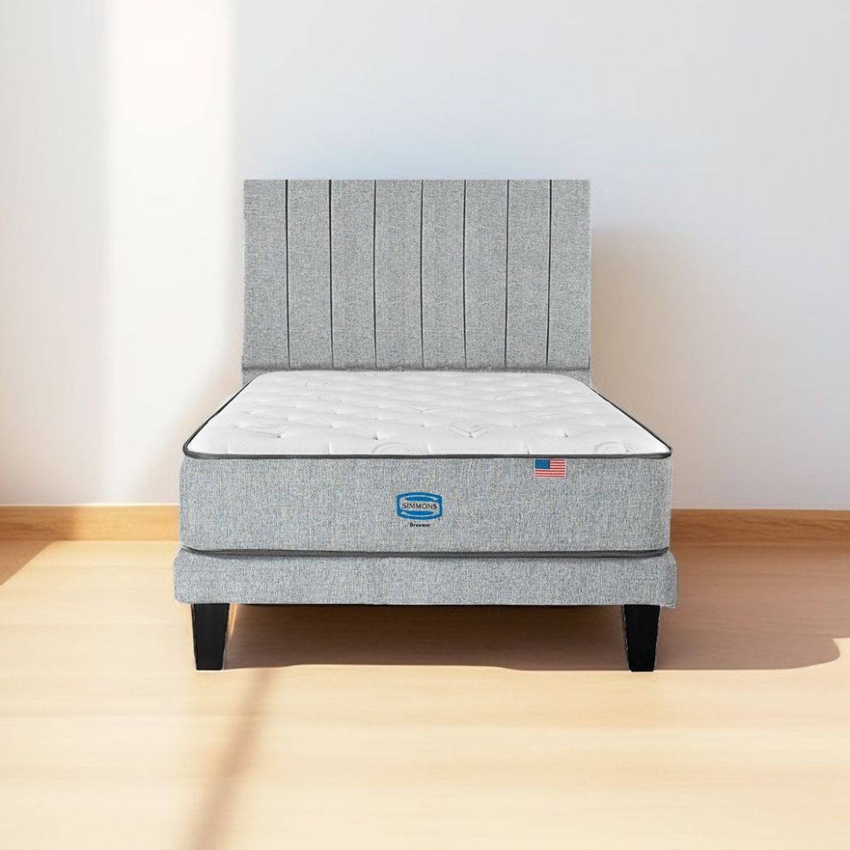SIMMONS - Cama Europea Dreamer 1.5 Plazas respaldo Tibet plata