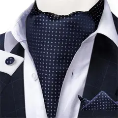 SN SONEC - Corbata Gruesa Ascot con Paño y Colleras formal hombre Night Ocean