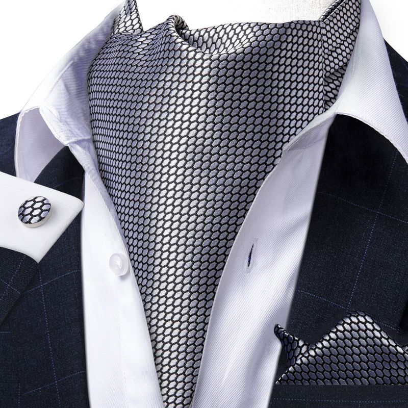 SN SONEC - Corbata Gruesa Ascot Paño y Colleras formal hombre Gris Texturizado