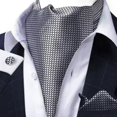 SN SONEC - Corbata Gruesa Ascot Paño y Colleras formal hombre Gris Texturizado