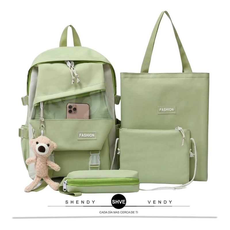 TIOZONEY - Mochila Escolar Set Juvenil Bolígrafo Verde Claro