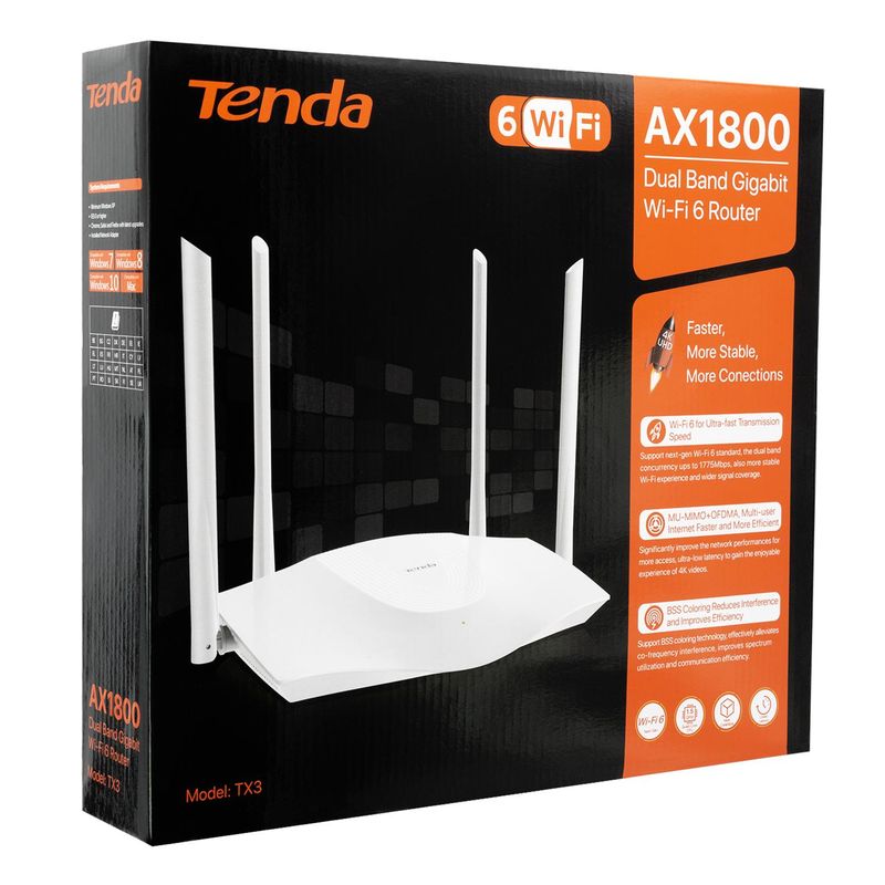 TENDA - ROUTER WIFI 6 DUAL BAND AC 1800 AX1800