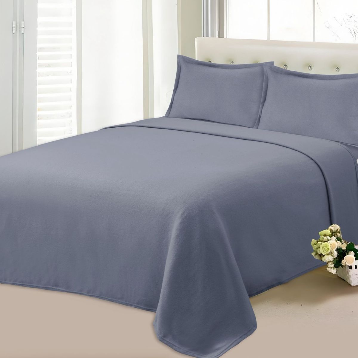 GENERICO - Juego de Sábanas Polar Invierno 2 Plazas gris Alonso