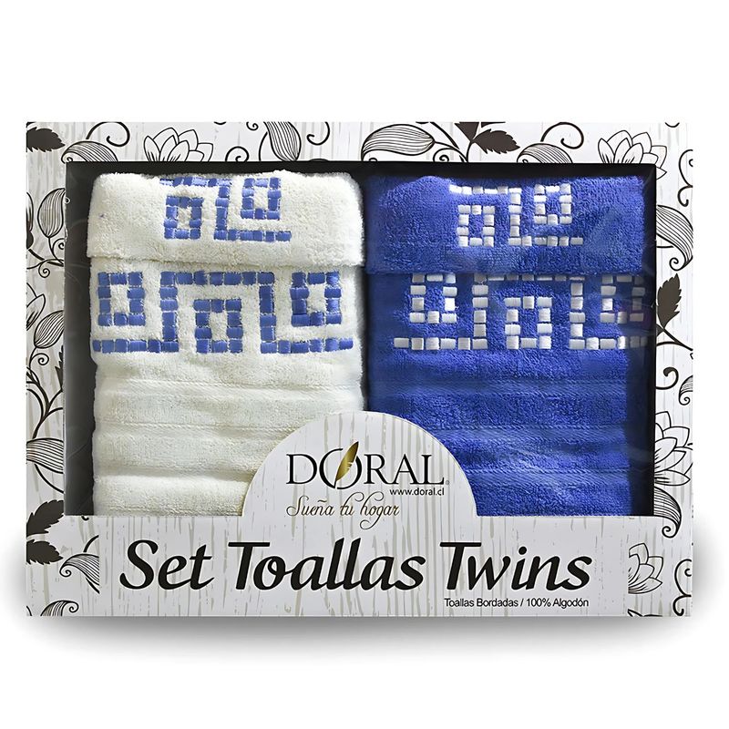 DORAL - Set 4 Toallas Jacquard Azul Bordada Doral Soft Touch - SC