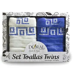 DORAL - Set 4 Toallas Jacquard Azul Bordada Soft Touch - SC