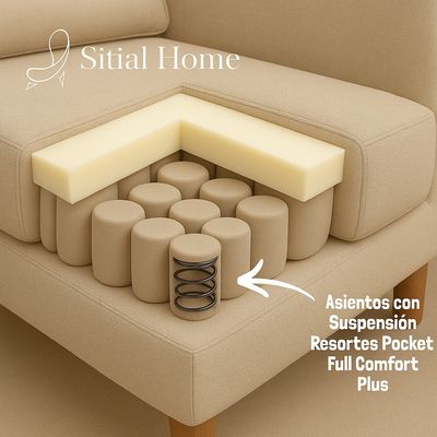 Imagen 2 del producto Living 311 Pastora Beige claro sofa 3 cuerpos resortes + 2 sitiales