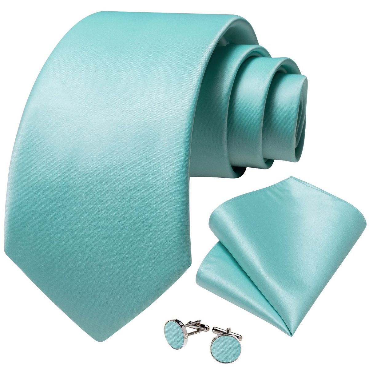 SN SONEC - Set Corbata Hombre Seda con Pañuelo Colleras Modelos Un Tono En Caja