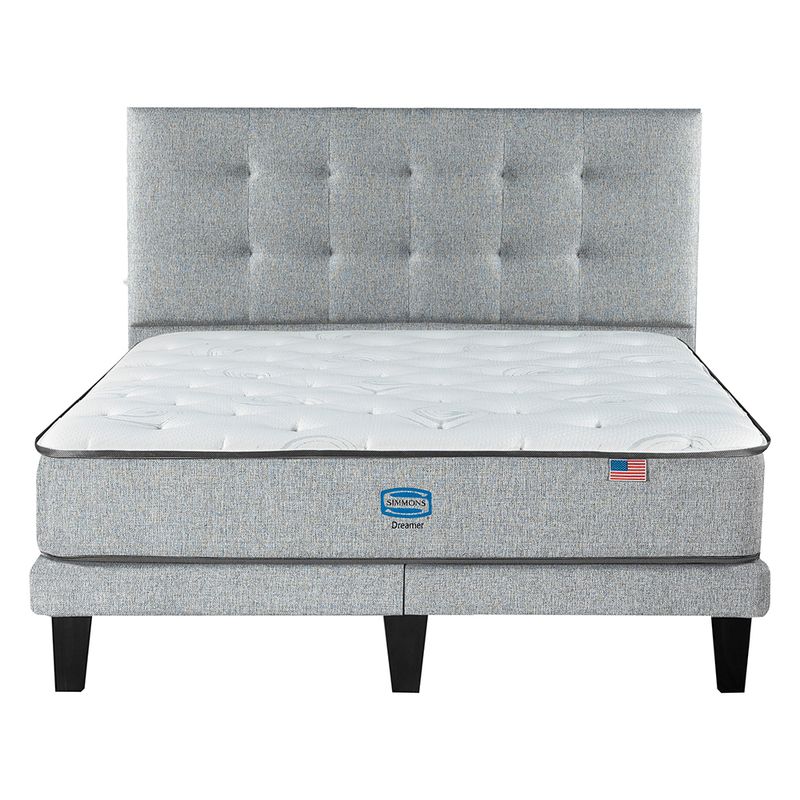 SIMMONS - Cama Europea Dreamer 2 Plazas respaldo Tignes plata