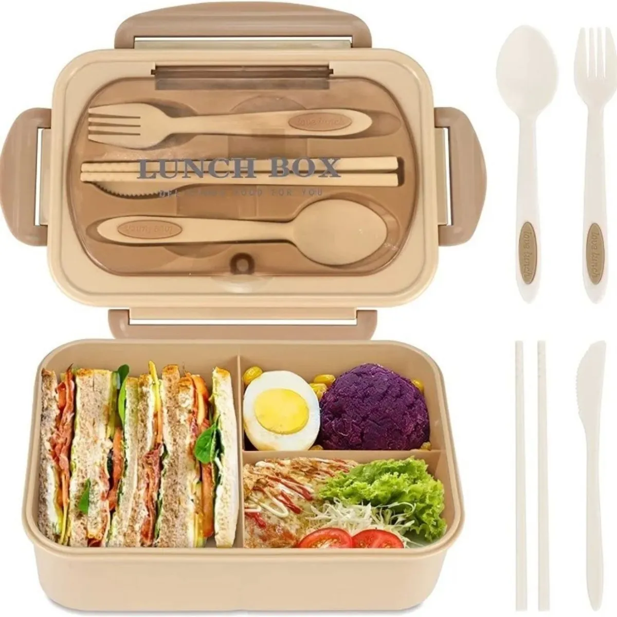 GENERICO - Fiambrera Para Microondas Contenedor De Alimentos Toper En Beige.