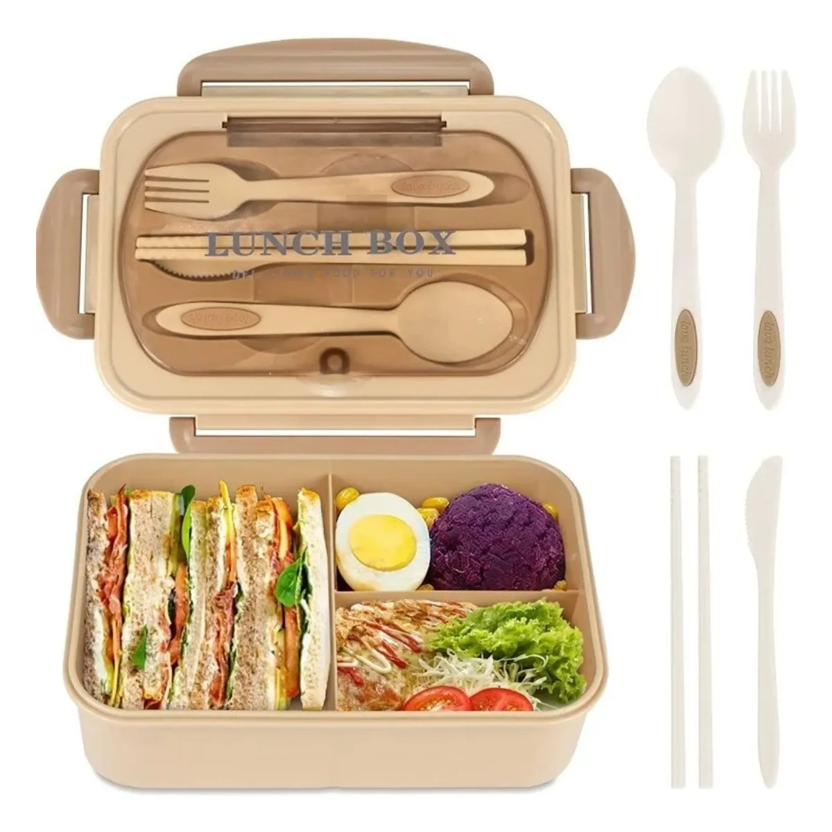 GENERICO - Fiambrera Para Microondas Contenedor De Alimentos Toper En Beige.