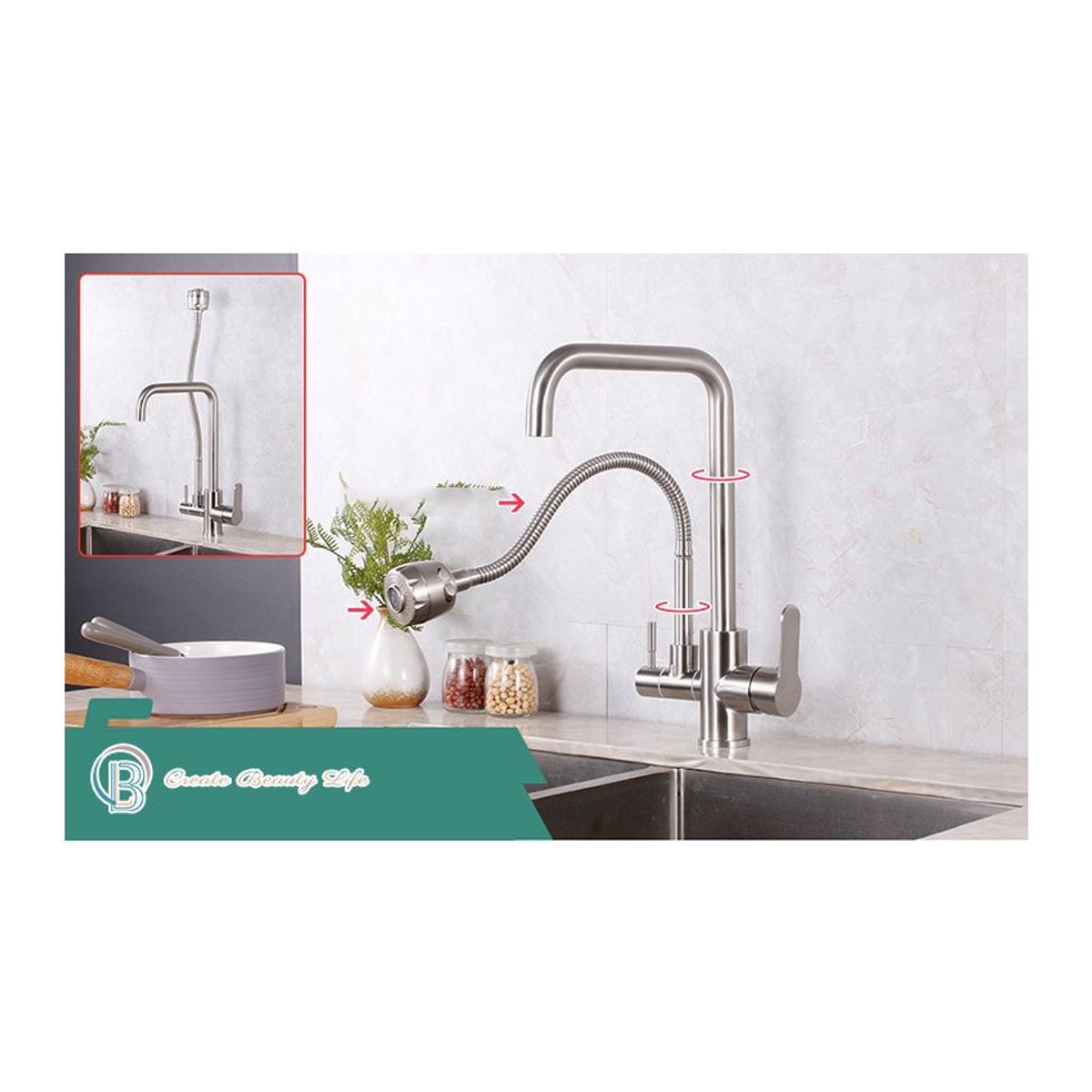 PUREPOWER - Grifo de cocina flexible monomando.