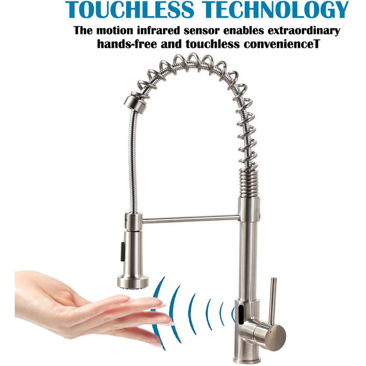 PUREPOWER - Grifo de cocina para lavaplatos monocromado extensible con sensor de movimiento