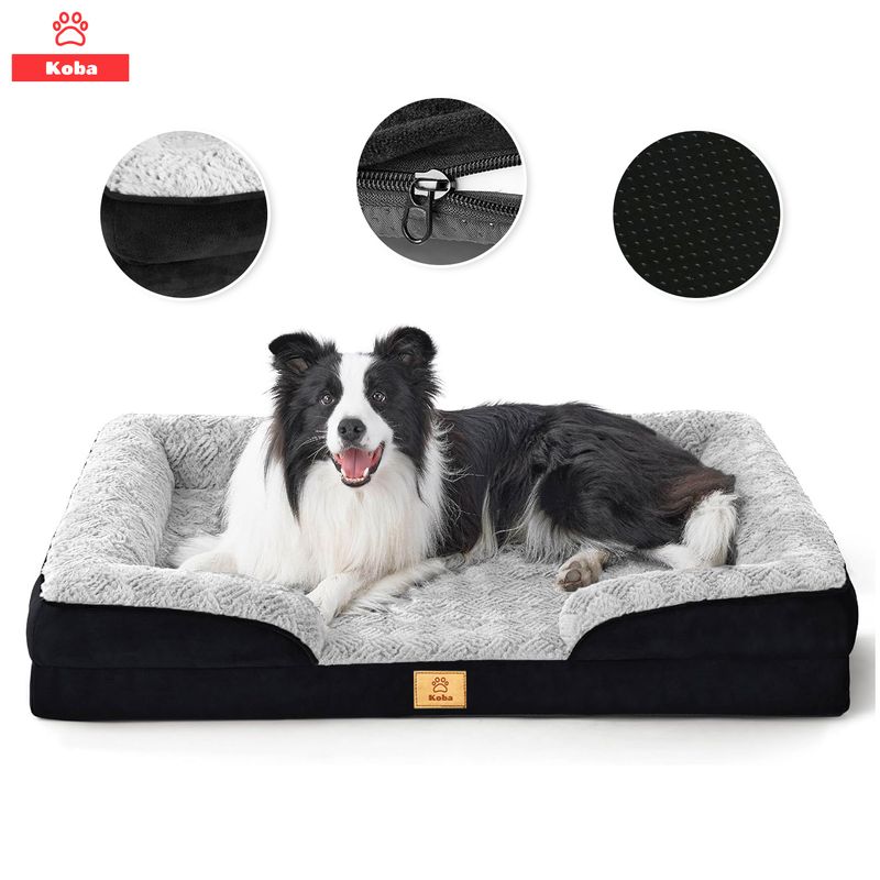 KOBA - Cama Antiestres Perro Colchon Ortopedica 90x63cm Negro Gris
