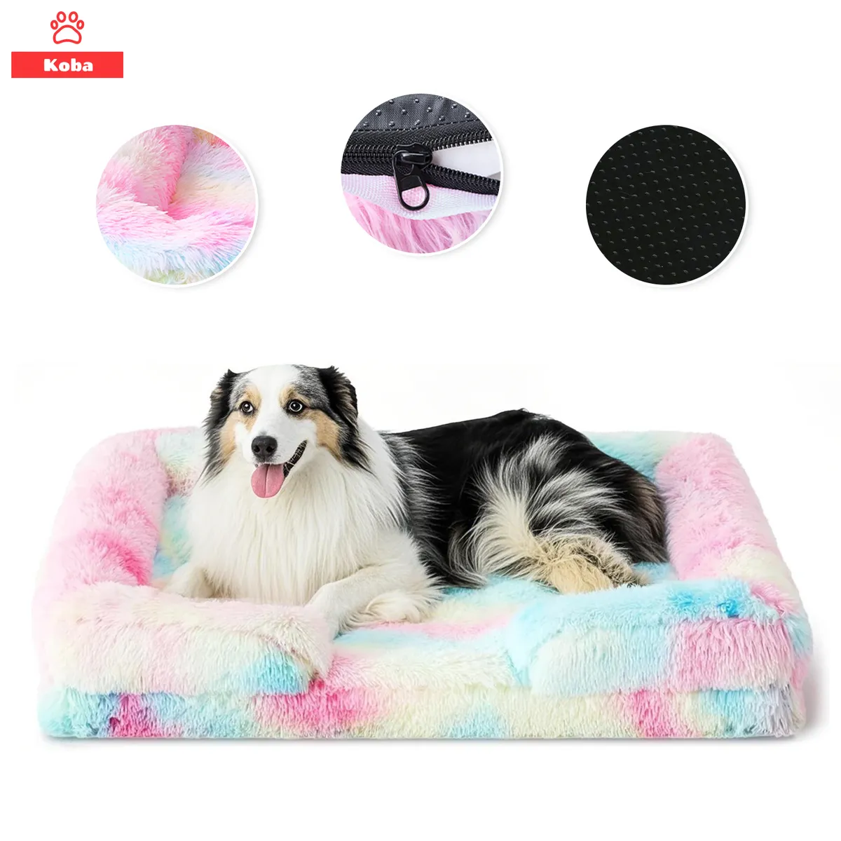 KOBA - Cama Antiestres Perro Colchon Ortopedica 90x63cm Rosa TieDye