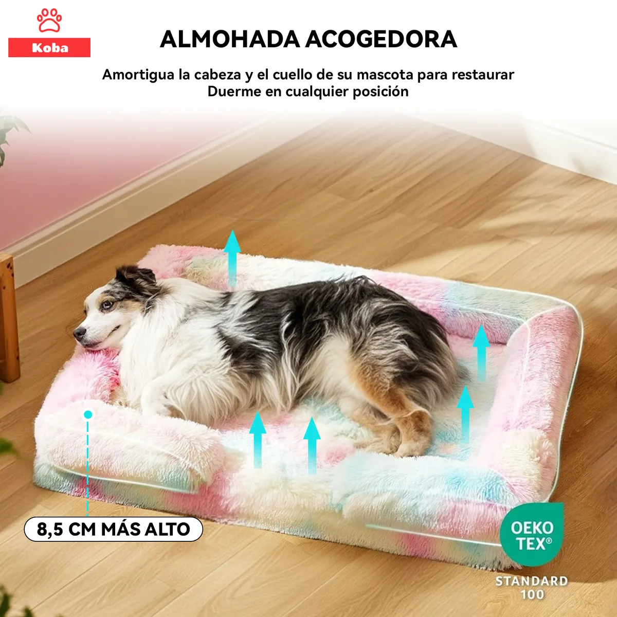 KOBA - Cama Antiestres Perro Colchon Ortopedica 90x63cm Rosa TieDye