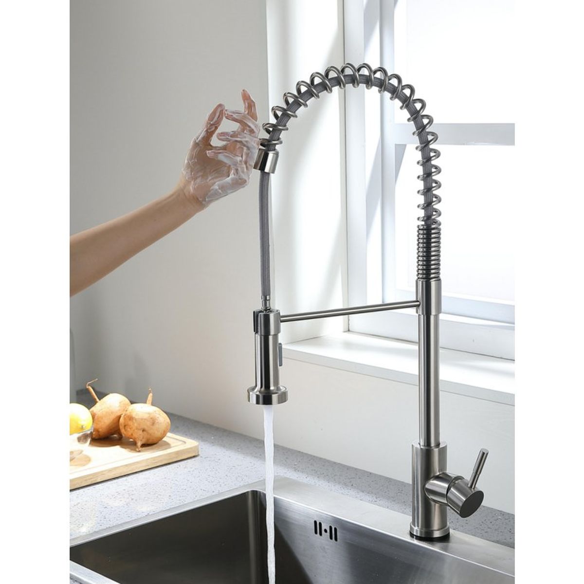 PUREPOWER - Grifo de cocina para lavaplatos monocromado extensible con sensor táctil