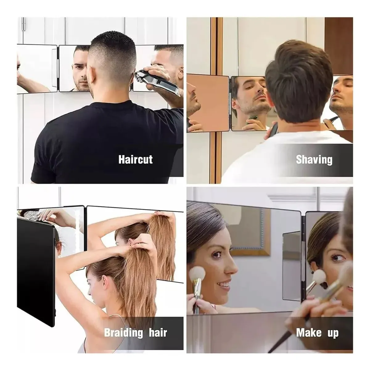 MOVI - Espejo De 3 Vías De Corte De Pelo Triple De Plegable 360°