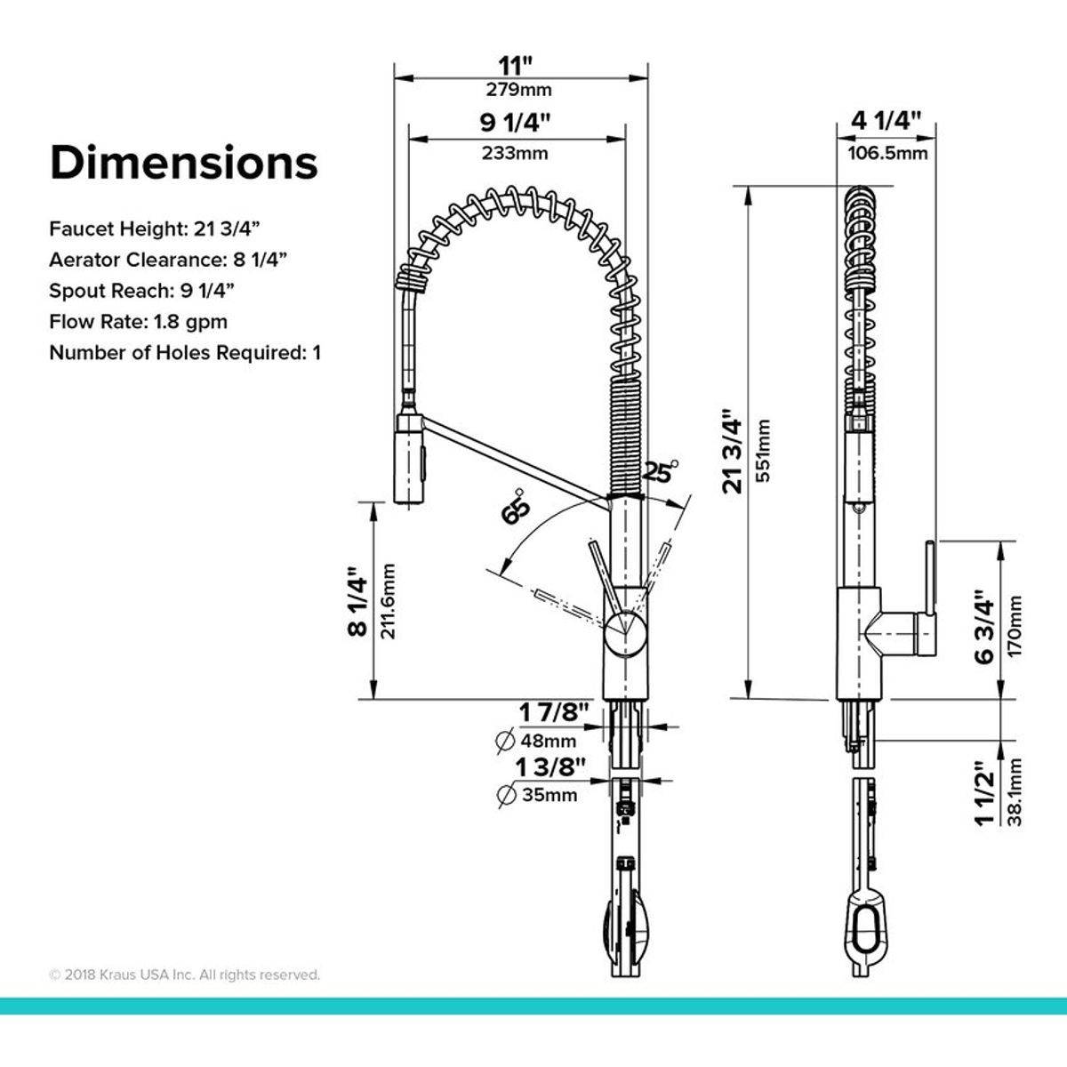 PUREPOWER - Grifo de cocina 360 extensible de acero cepillado