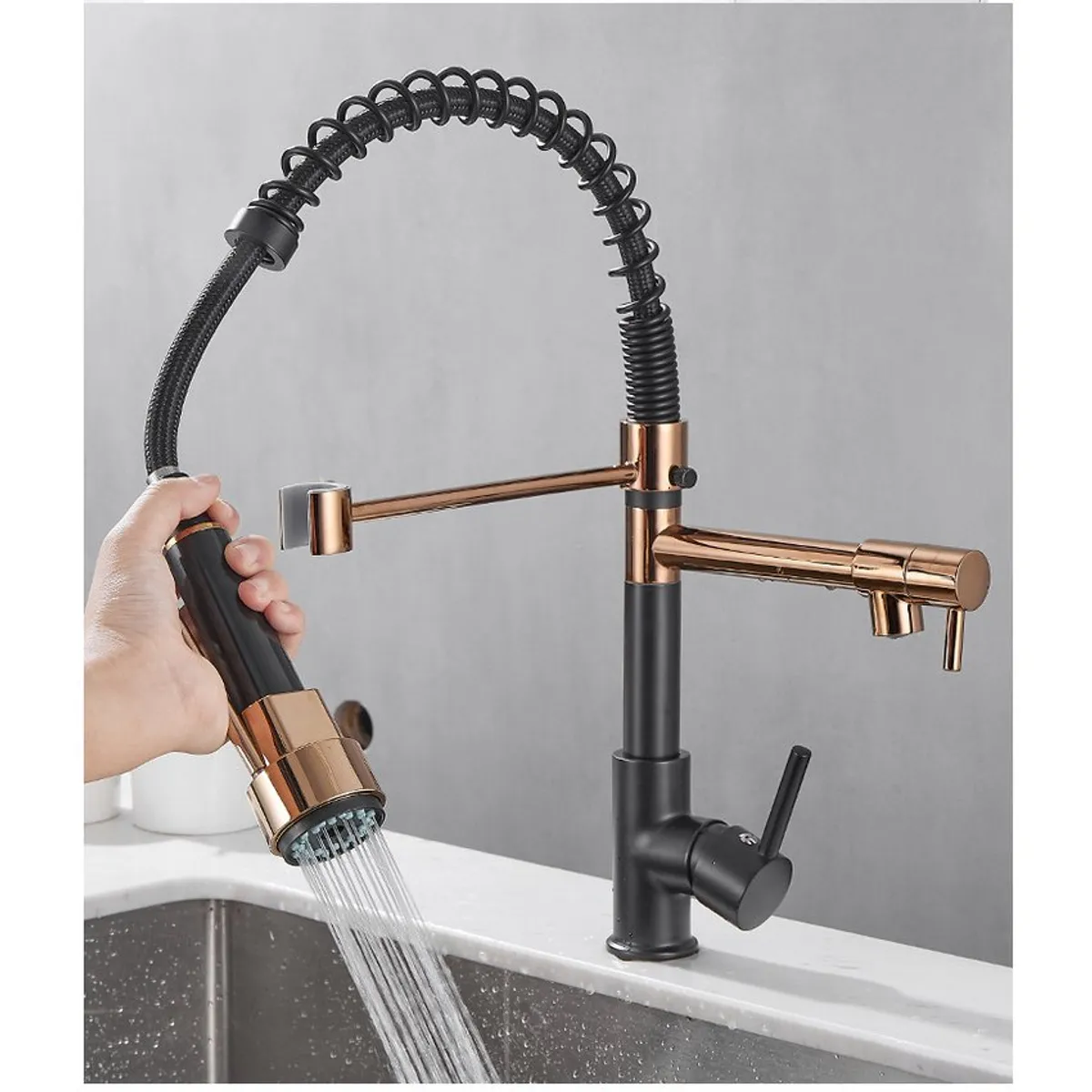 PUREPOWER - Grifo de cocina para lavaplatos monocromado extensible