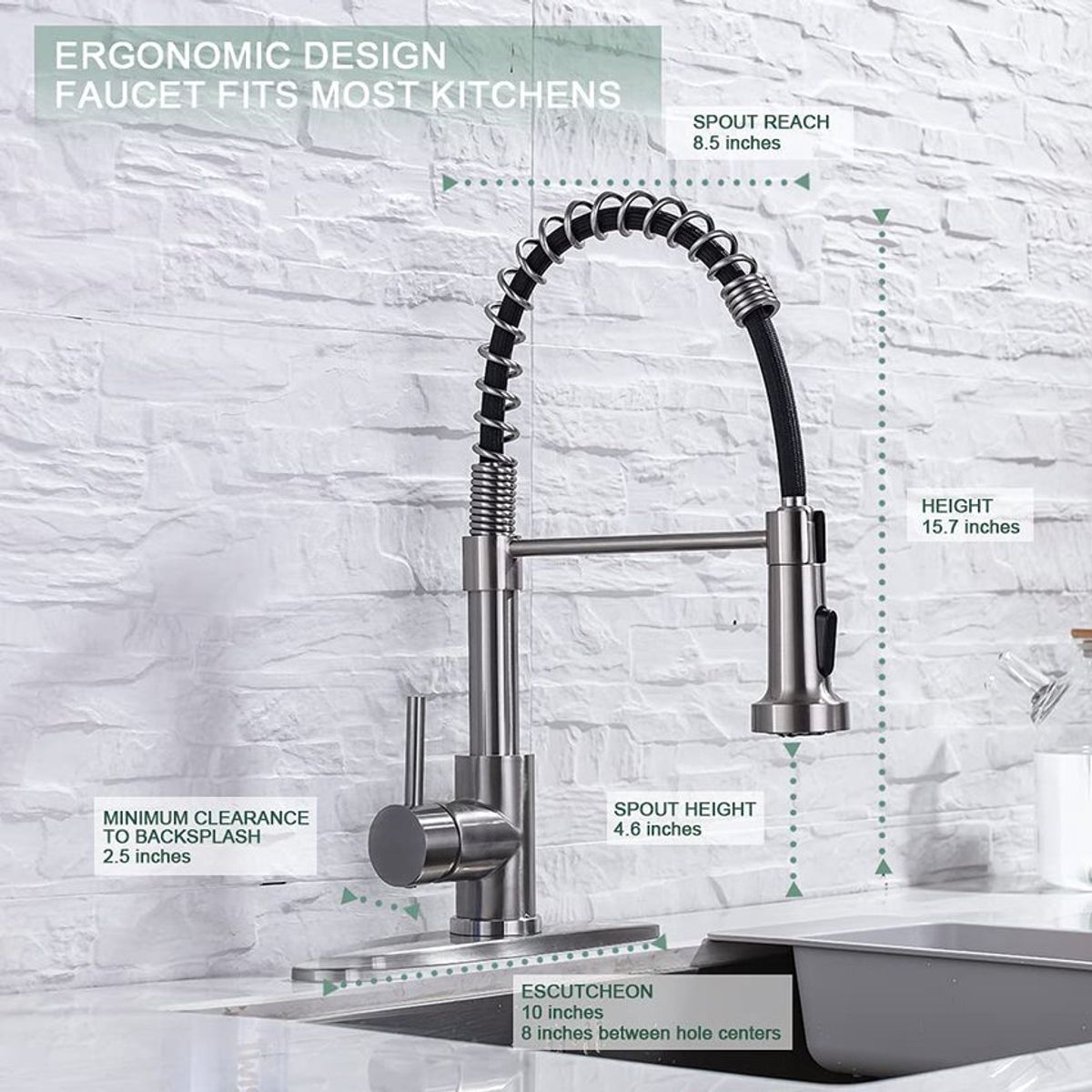PUREPOWER - Grifo de cocina para lavaplatos monocromado extensible.
