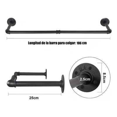 Imagen 2 del producto 106cm Perchero De Pared Estante De Metal Para Ropa Multiusos