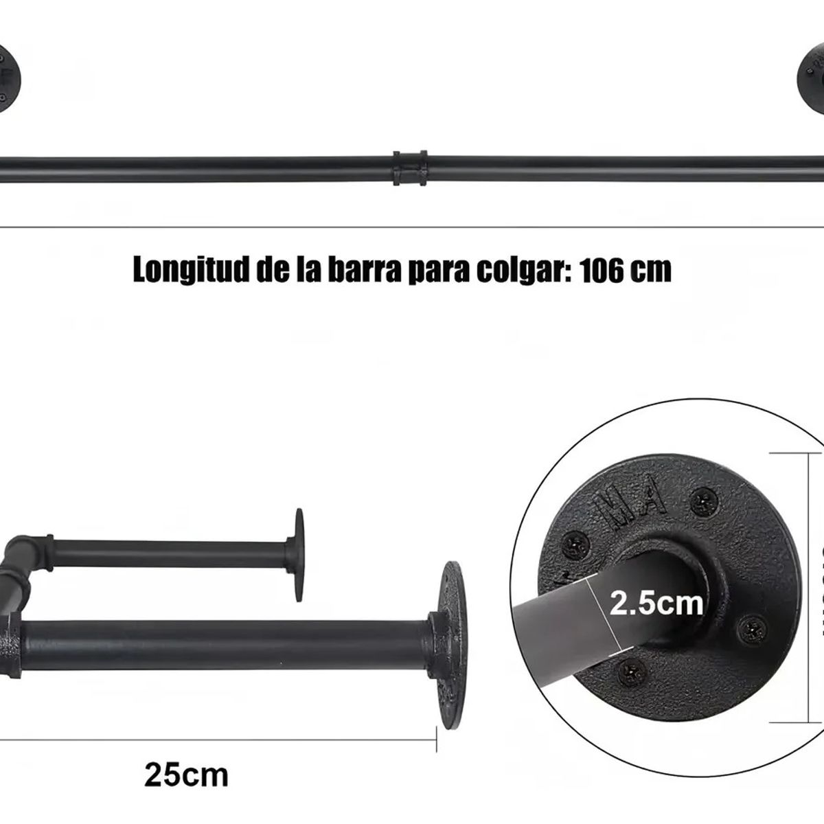 TNAKIEX - 106cm Perchero De Pared Estante De Metal Para Ropa Multiusos