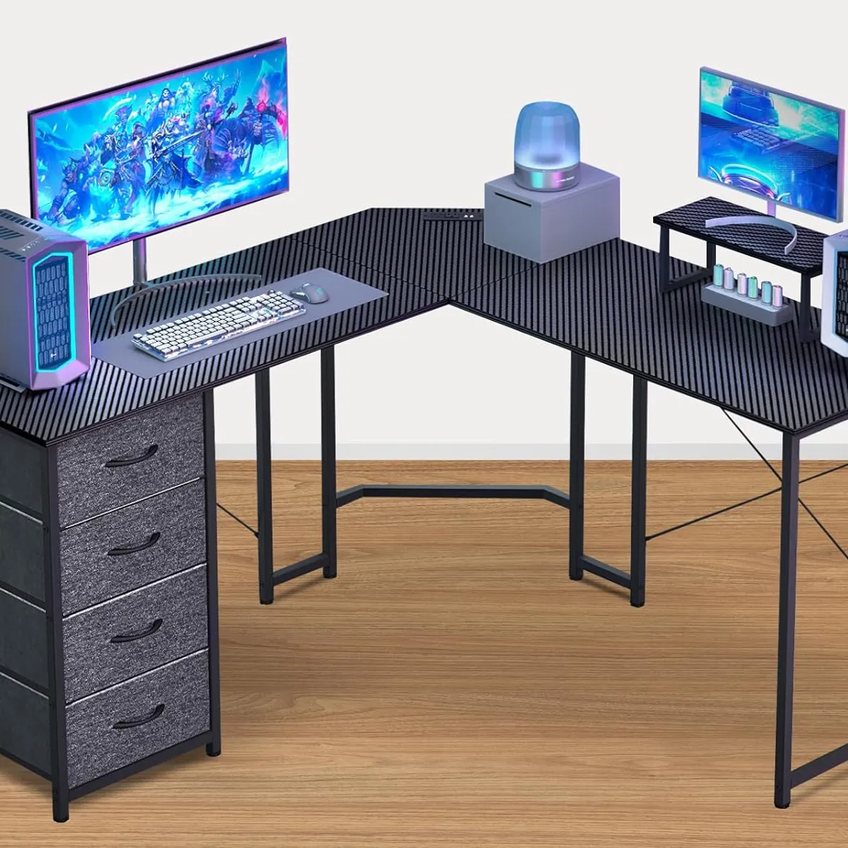 YOMYM - Escritorio En Forma L Con Repisa 4 Cajones Puerto USB 148x148x90CM