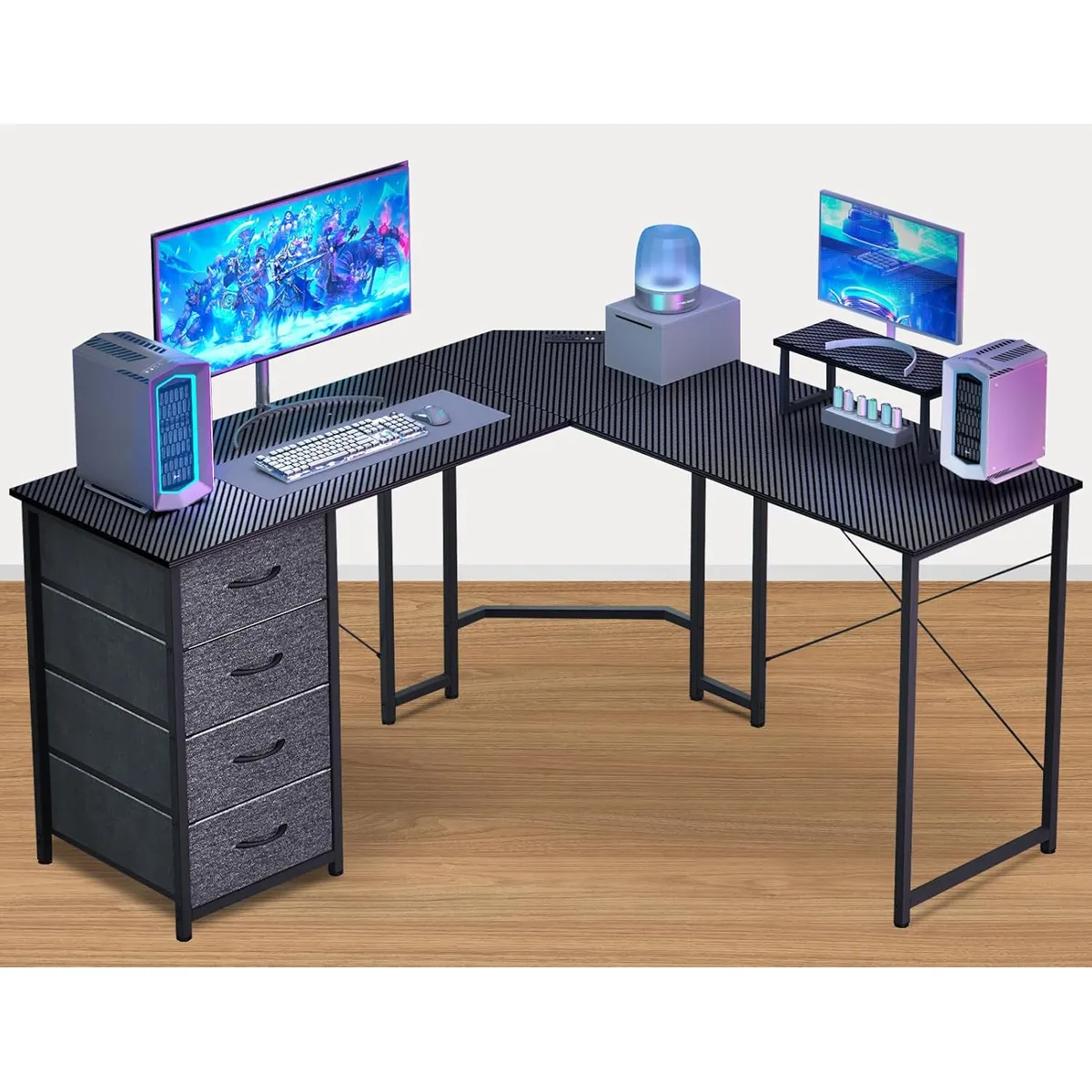 YOMYM - Escritorio En Forma L Con Repisa 4 Cajones Puerto USB 148x148x90CM