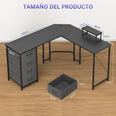 Imagen 2 del producto Escritorio En Forma L Con Repisa 4 Cajones Puerto USB 148x148x90CM