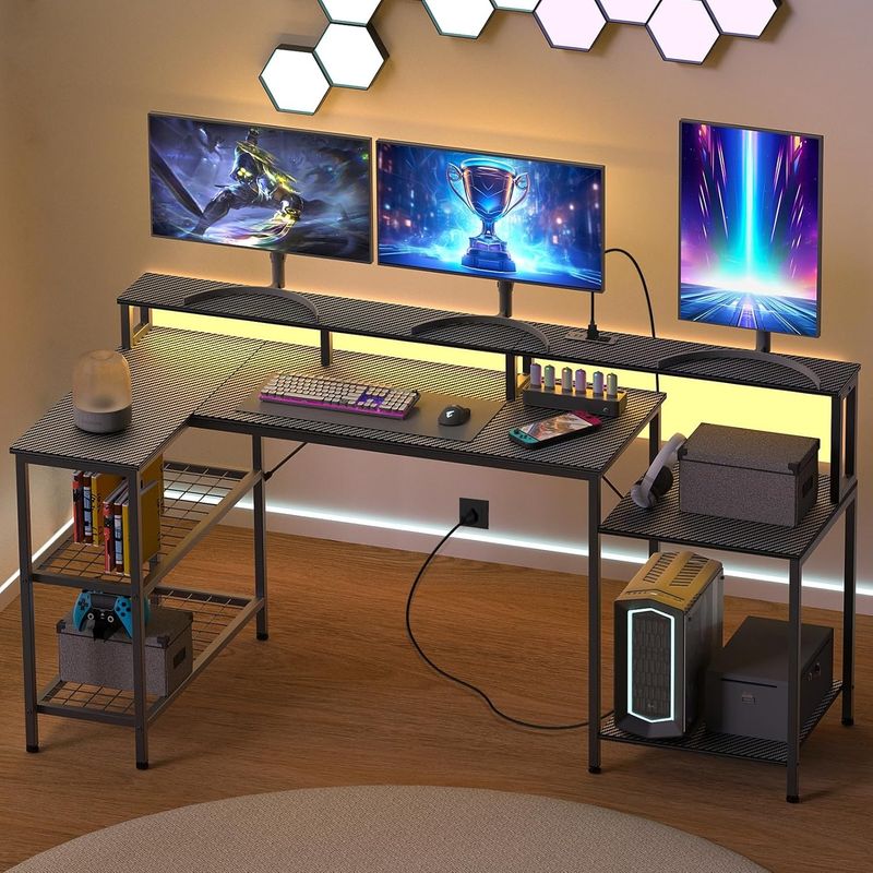 YOMYM - Escritorio En Forma L Con Repisa Puerto USB 89×180×98CM
