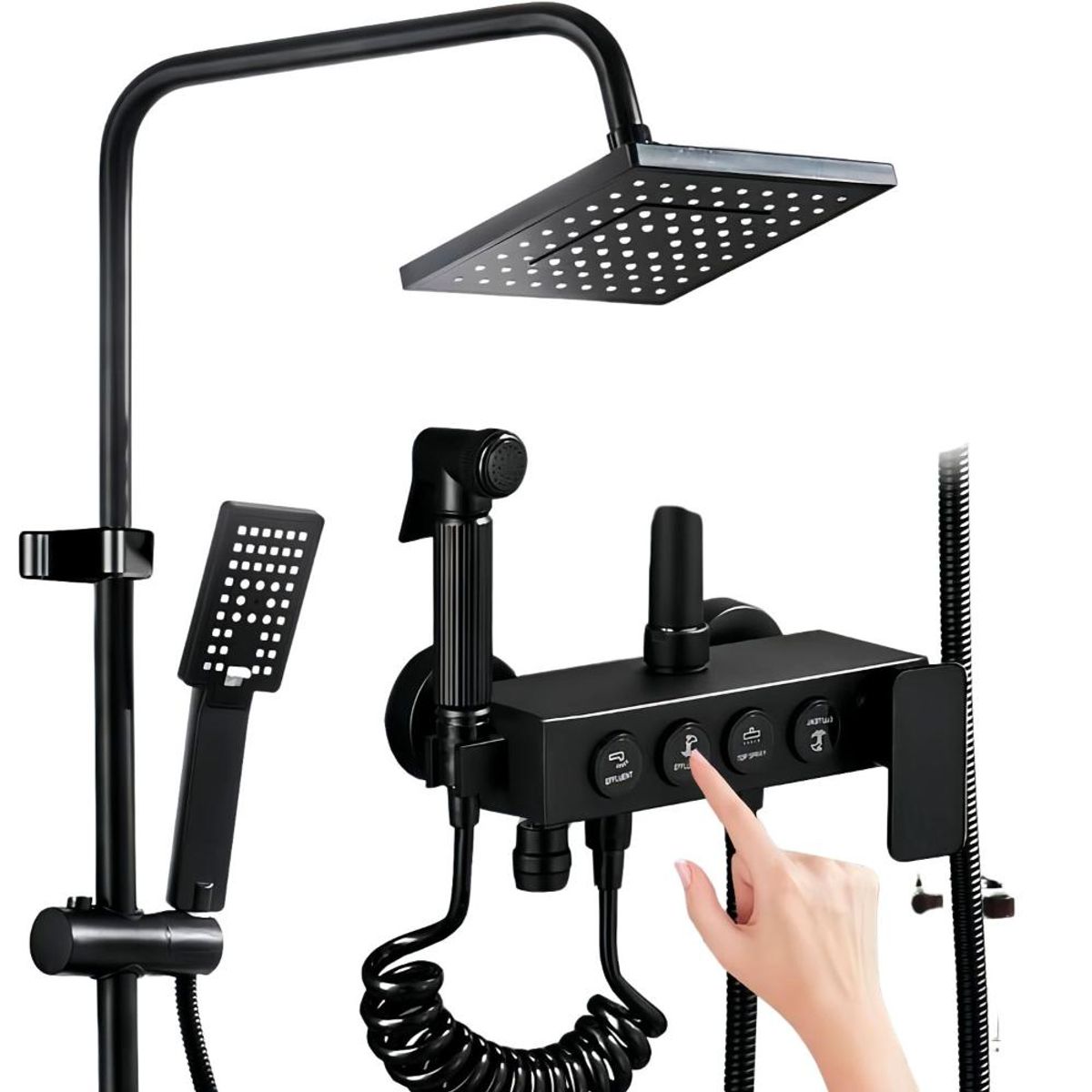 DETODOYMAS - Ducha Columna Negra Push Boton Set 4 Funciones 3 Engranajes - Negro