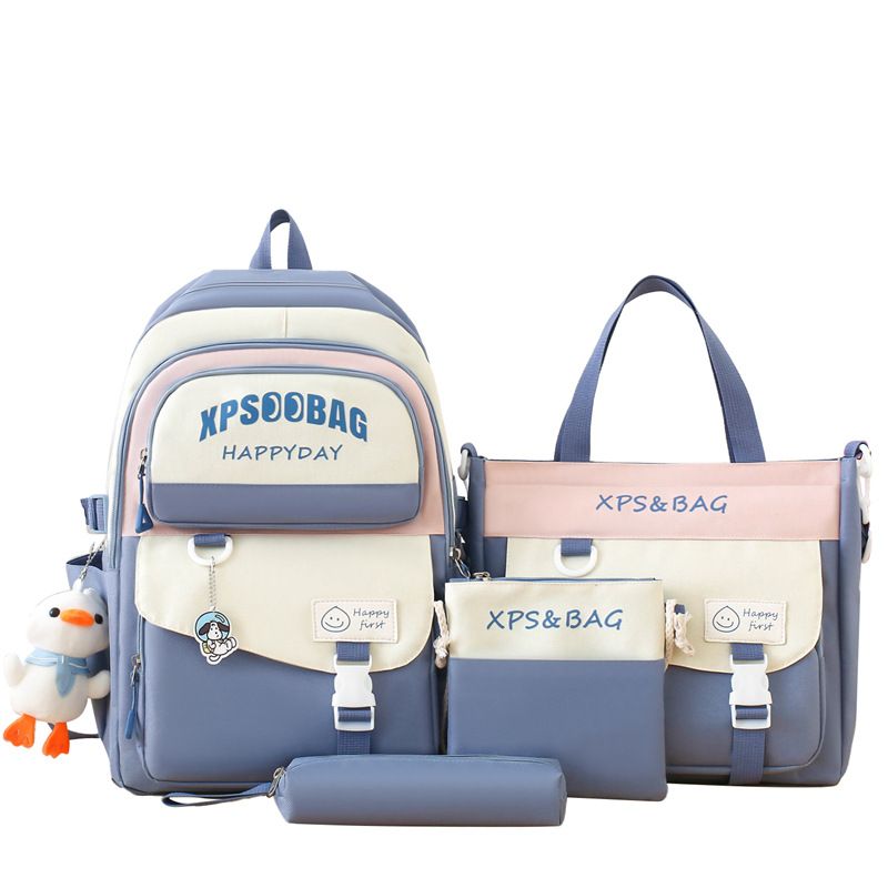 BLWOENS - Set Mochila + Bolso + Lonchera + Estuche Blanco con Morado