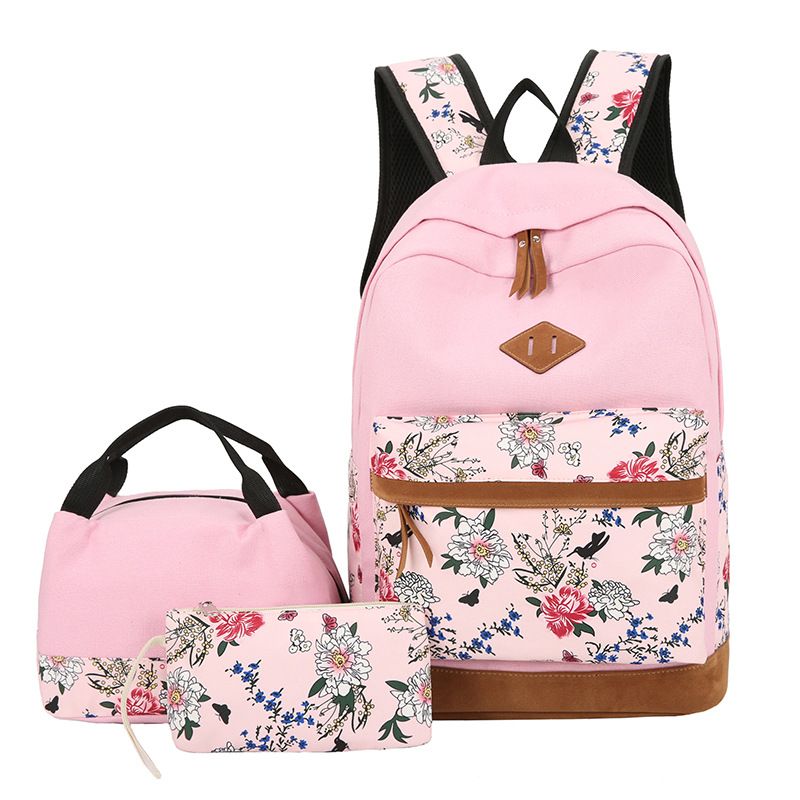 BLWOENS - Set Mochila + Lonchera + Estuche Floreada