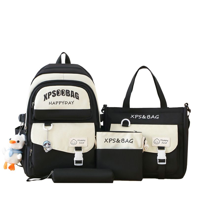 BLWOENS - Set Mochila + Bolso + Lonchera + Estuche Blanco con Negro