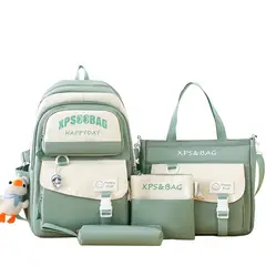 BLWOENS - Set Mochila + Bolso + Lonchera + Estuche Blanco con Verde