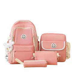 BLWOENS - Set Mochila + Bolso + Lonchera + Estuche Rosado