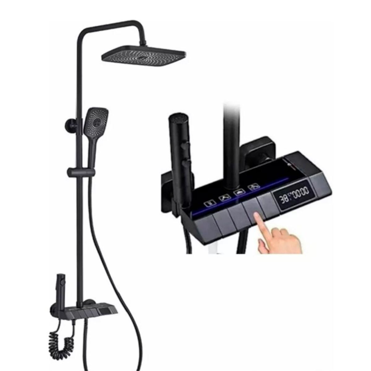 DETODOYMAS - Ducha Columna Visor Digital 4 Funciones - Negro