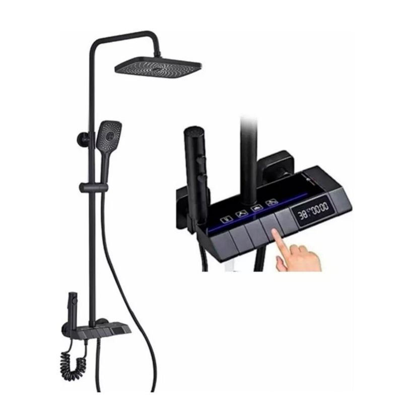 DETODOYMAS - Ducha Columna Visor Digital 4 Funciones - Negro