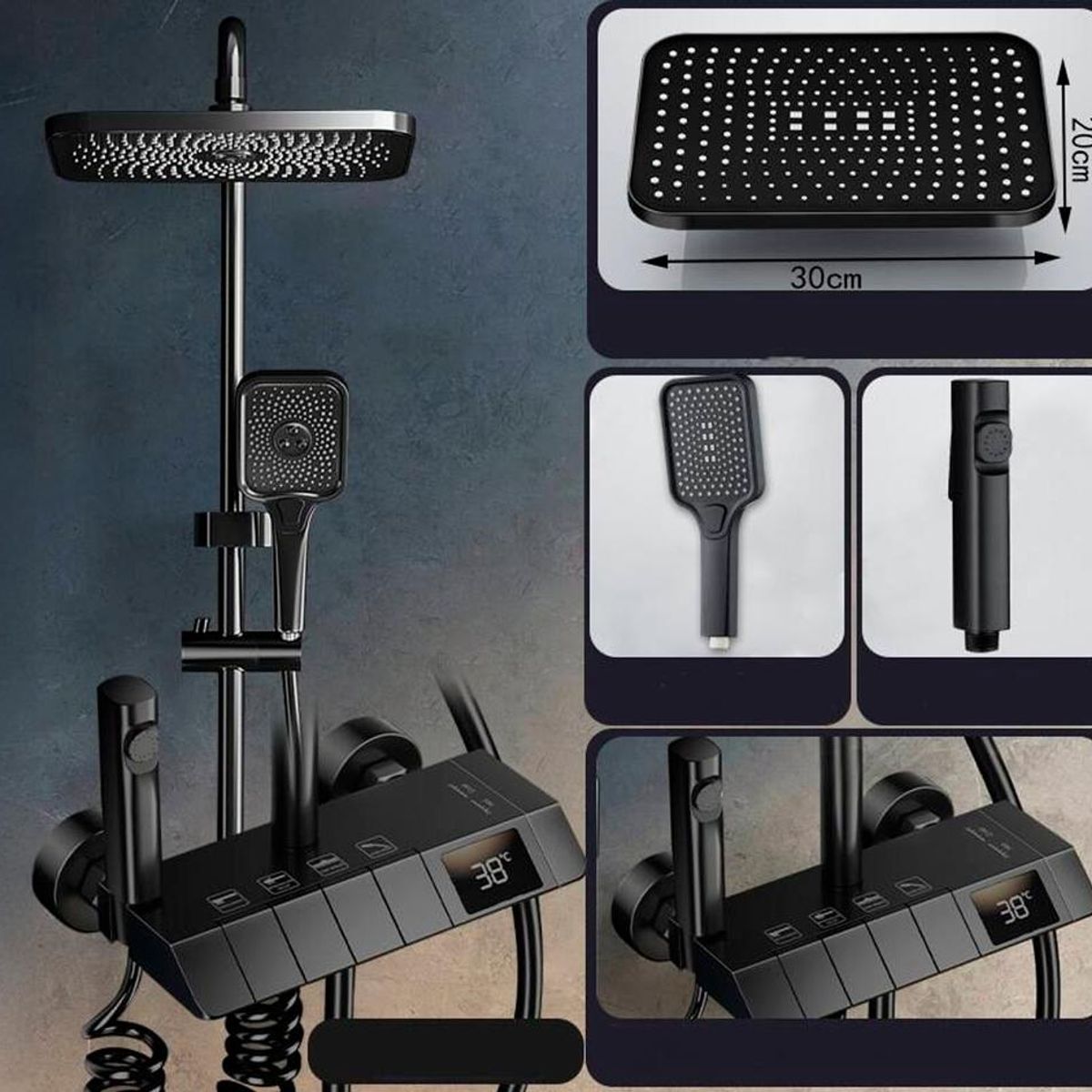 DETODOYMAS - Ducha Columna Visor Digital 4 Funciones - Negro