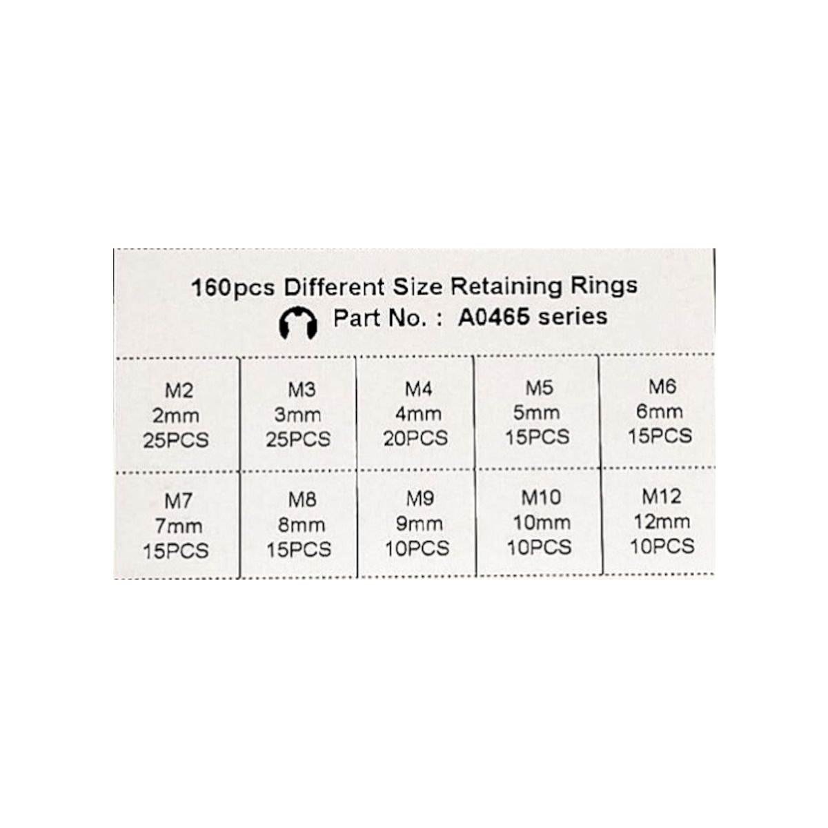 GENERICO - CLIP RETEN ACERO TIPO E-CLIP A0465  M2-M10M12 160pcs.