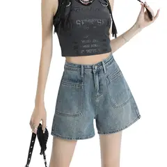 BLWOENS - Pantalones cortos vaqueros de verano para mujeres - Azul